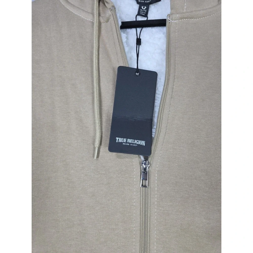 True‎ Religion Buddha Graphic Sherpa Fleece Hoodie Full Zip Hooded Sz XL NWT Tan